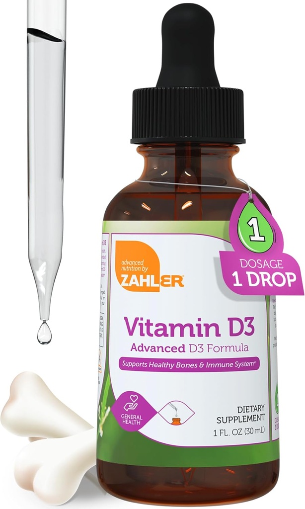 Zahler Liquid Vitamin D3 1000 IU Adult Supplement for Women & Men Vegetarian Kosher Non-GMO Gluten Free Vitamin D3 Drops (1 fl oz)