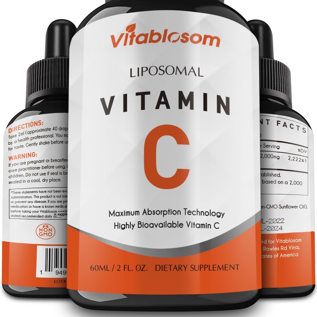 Liposomal Vitamin C 2000mg Liquid for Adults, High Absorption VIT C, Maximize Vitamin C, Immune System & Antioxidant Support, 60ML (1 Bottle)