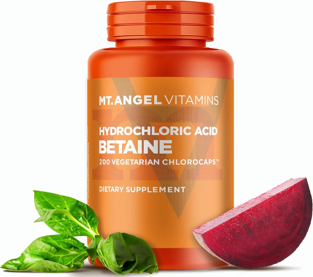 Mt. Angel Vitamins - Hydrochloric Acid Betaine, Supports Healthy Digestion & Gastric Juices (200 Vegetarian Chlorocaps)