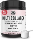 Multi Collagen Peptides Powder Types I, II, III, V, X Multi Collagen Protein Powder with Hyaluronic Acid, Biotin, Vitamin C, For Skin Hair Nails Joints and Gut Health - Keto, Non-GMO Supplement