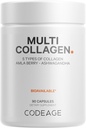 Codeage Multi Collagen Peptides Protein Capsules, 5 Collagen Types, Grass-Fed & Hydrolyzed Bovine Collagen Pills Supplement, Ashwagandha, Amla Berry Vitamins, Collagen Peptides - 90 Capsules