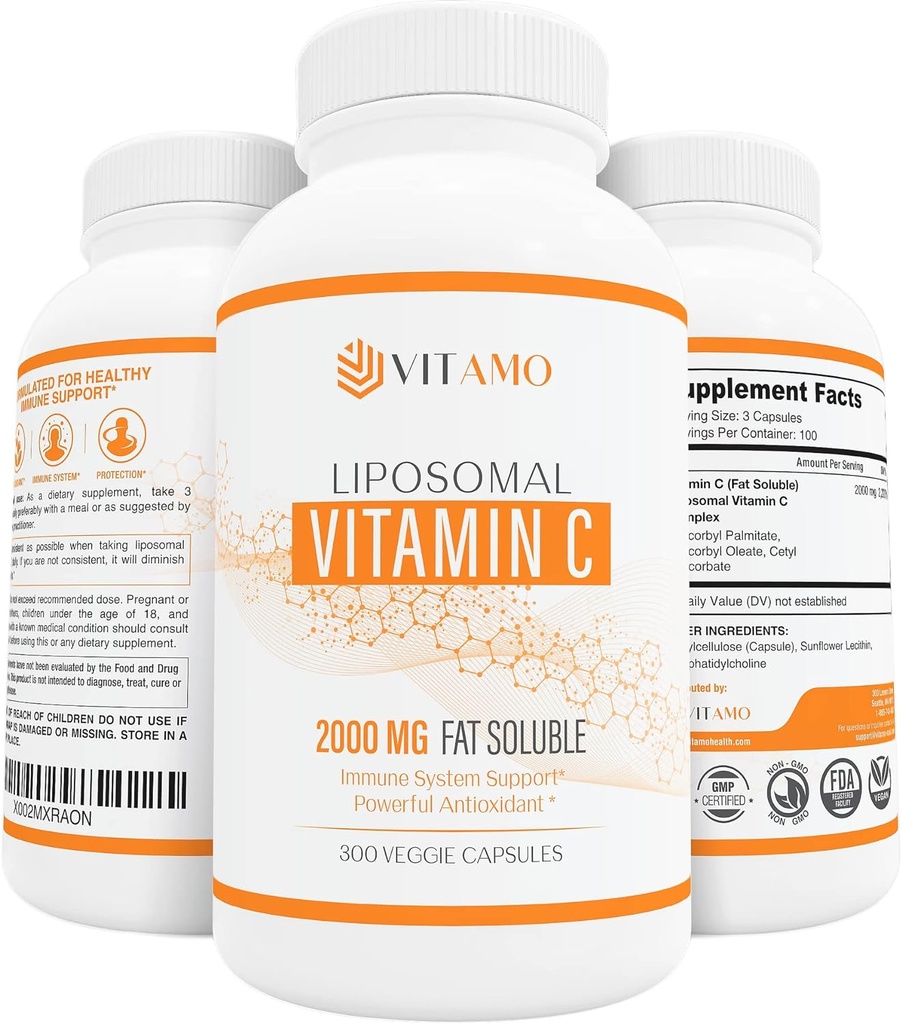 Liposomal Vitamin C 2000mg | Superior Delivery System | 300 Capsules Immune Support & Collagen Booster | High Absorption Ascorbic Acid, High Dose Vitamin c, Zero Soy, 100% Non–GMO