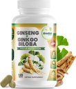 GreeNatr Ginko Biloba & Panax Ginseng Supplement - Red Ginseng Brain Supplement for Memory and Focus - Ginkgo Biloba Supplements for Good Vision, Immune System and Improved Blood Flow - 120 Tablets