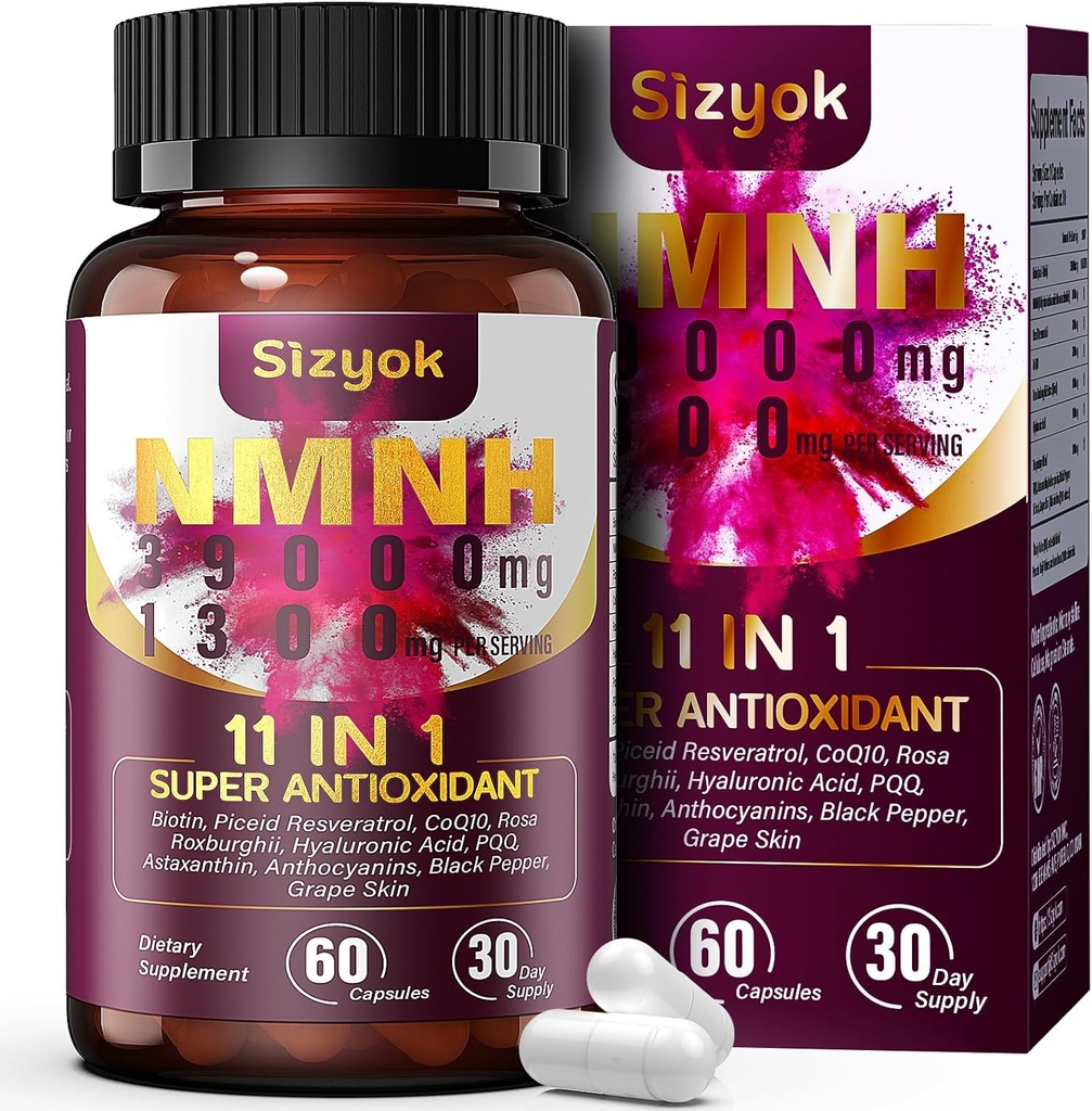 11-in-1 NMNH (Dihydronicotinamide Mononucleotide), 600mg per Serving, NAD+ Supplement with Resveratrol, CoQ10 to Support NAD+ Levels, NMNH Supplement for Anti-Aging, 60 Count, 30 Day Supply-98