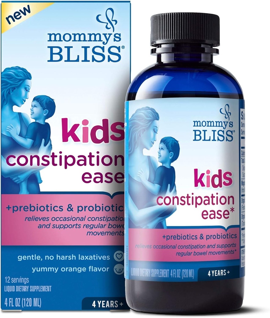 Mommy's Bliss Kids Constipation Ease with Prebiotics & Probiotics, Supports Regularity & Digestive Health, Liquid Constipation Relief for Kids, Age 4+, 4 Fl Oz (Pack of 1)