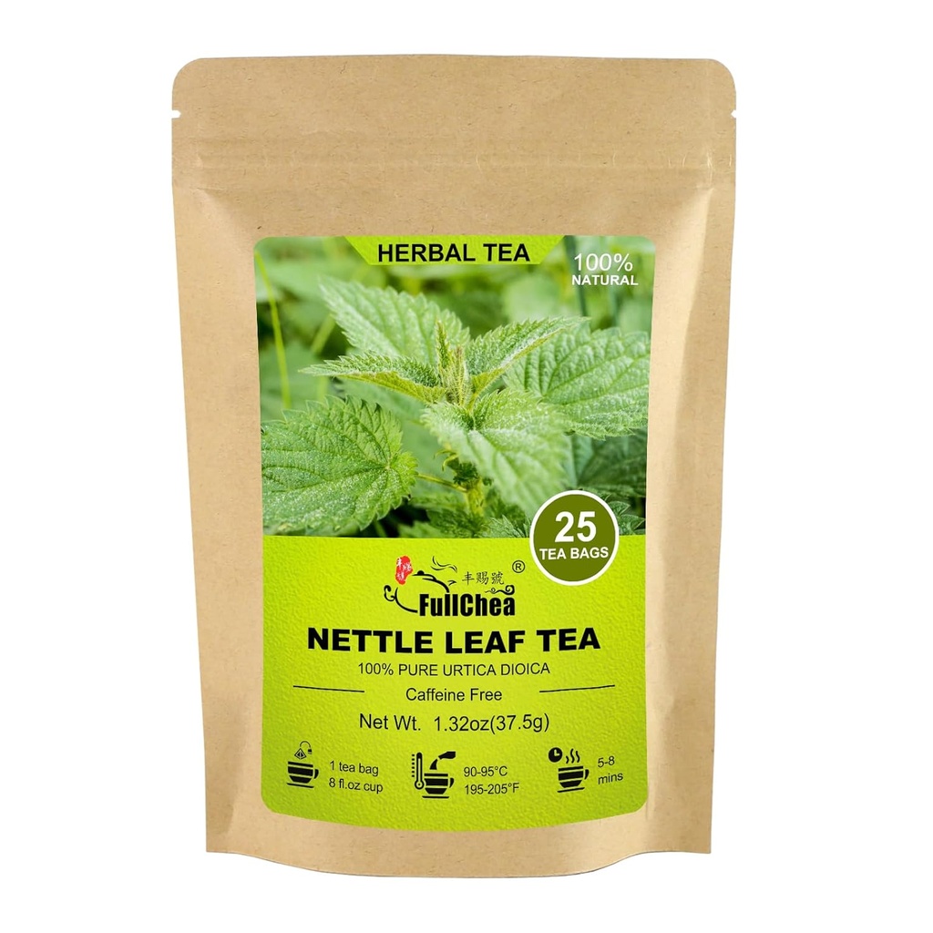 FullChea - Nettle Leaf Tea Bags, 25 Teabags, 1.5g/bag - Naturally Stinging Nettle Tea - Support Eye Health & Strengthen Bones