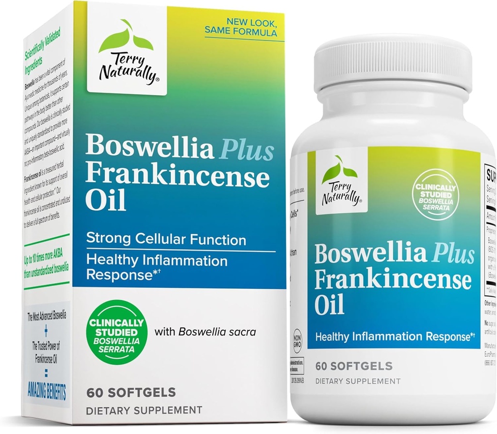 Terry Naturally Boswellia Plus Frankincense Oil - Joint Support Supplement to Support Mobility & Joint Comfort - Support Cellular Health with Boswellia & Frankincense Oil - 60 Softgels