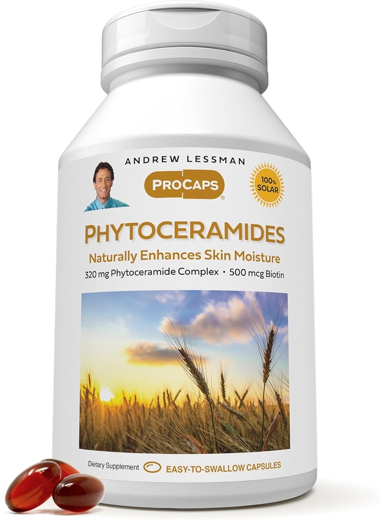 ANDREW LESSMAN Phytoceramides with Biotin 60 Softgels - Skin’s Vital Natural Internal Moisturizer. Naturally Enhances Soft, Smooth, Radiant Skin. No Additives. Small Easy to Swallow Softgels