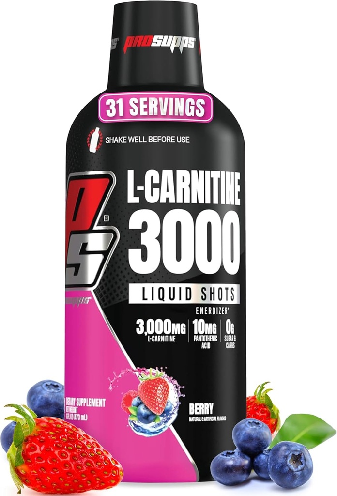 PROSUPPS L-Carnitine Liquid 3000, Stimulant-Free Liquid Shots for Men & Women - Clean Workout Drink for Energy, Performance & Muscle Recovery - No Sugar, No Carbs - 31 Servings, Berry