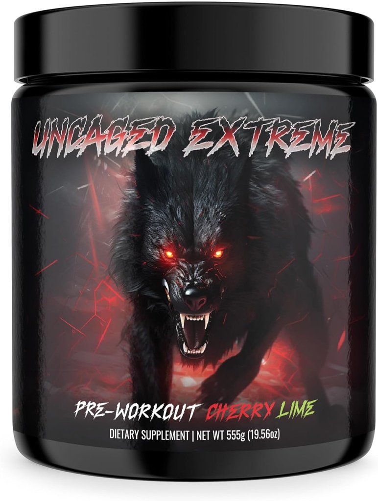 Uncaged Extreme Pre-Workout Powder - Extreme Energy, Focus, Nitric Oxide & Muscle Pump - Extreme Formula with L-Citrulline, Beta-Alanine, Rhodiola Rosea - 30 Servings - 1.22 Pounds - Cherry Lime