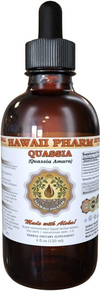 Quassia Liquid Extract, Quassia (Quassia Amara) Tincture, Herbal Supplement, Hawaii Pharm, Made in USA, 4 fl.oz