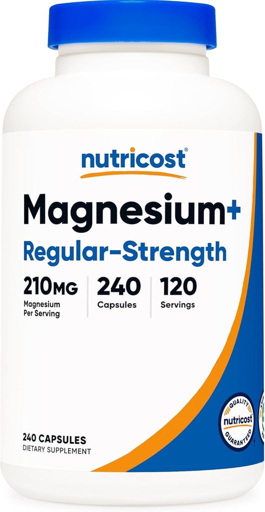 Nutricost Magnesium+ Regular Strength (210mg, 240 Capsules) - 120 Servings, Made with Magnesium Glycinate and Oxide, Non-GMO, Gluten Free and Vegan Friendly