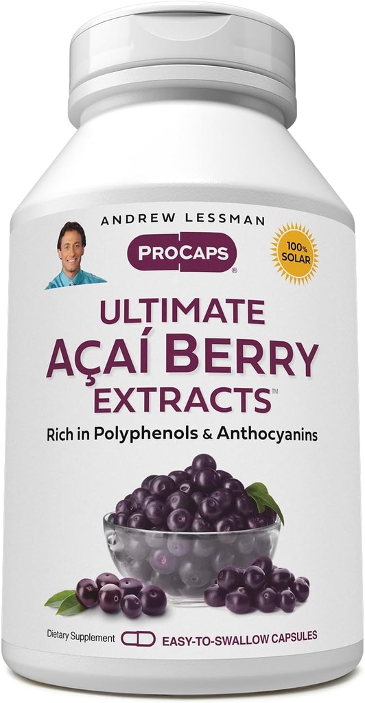 ANDREW LESSMAN Ultimate Açai Berry Extracts 60 Capsules - Delivers Standardized, Anti-Oxidant Rich, Beneficial Acai Berry Constituents. High-Potency Blend. Protective Compounds. No Additives