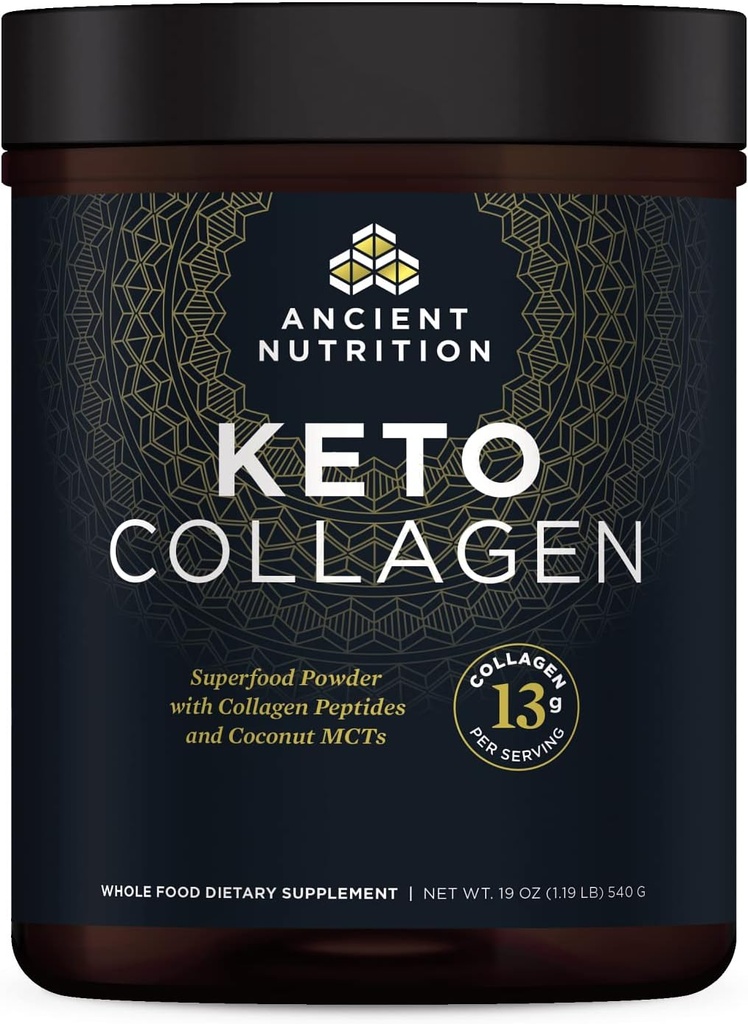 Ancient Nutrition Keto Collagen Powder Drink Mix, Keto Diet Supplement with MCT, Hydrolyzed Collagen Peptides to Support Healthy Skin and Joints, 30 Servings, 19 oz (Packaging May Vary)