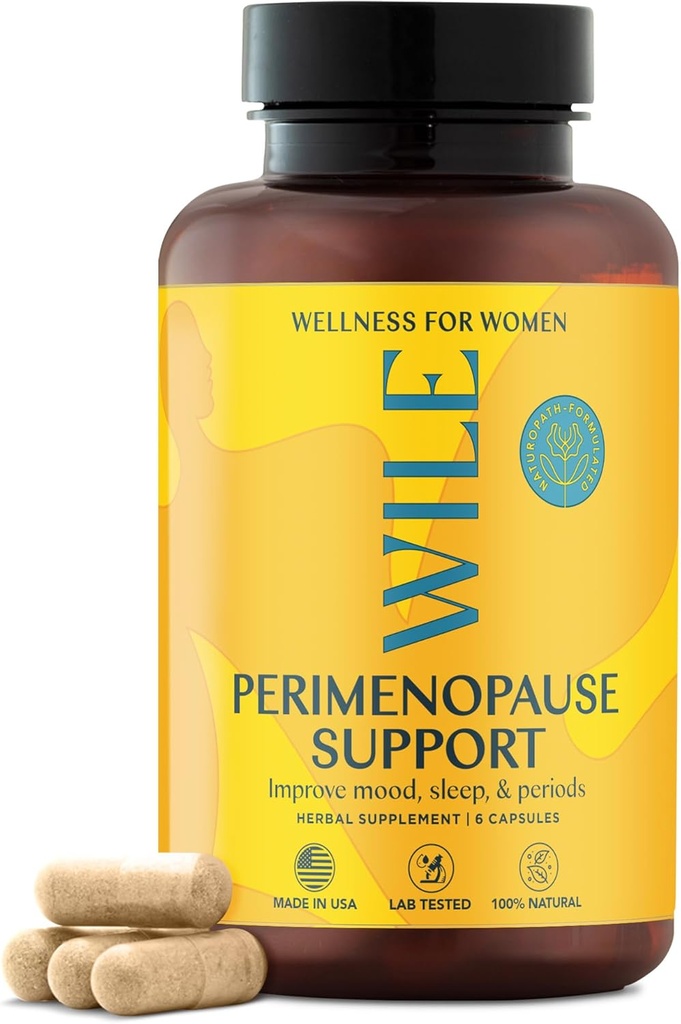 WILE Menopause and Perimenopause Supplements for Women with Ashwagandha - Menopausal Symptoms Relief for Stress, Hot Flashes, Night Sweats - Healthy Sleep & Hormone Balance Support, Vegan, 30 Servings
