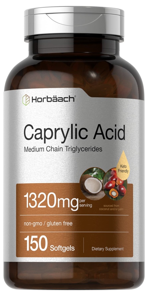 Horbaach Caprylic Acid Supplement 1320mg | 150 Softgel Capsules | from MCT Oil | Non-GMO and Gluten Free