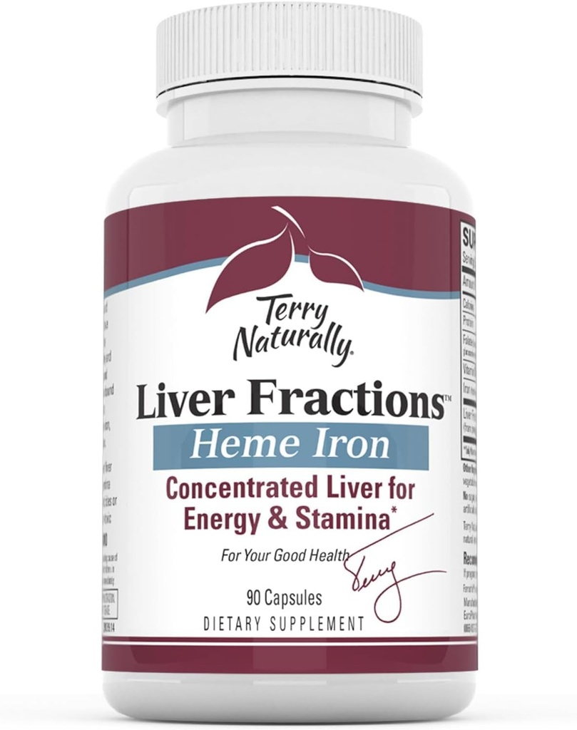 Terry Naturally Liver Fractions - Endurance & Energy Support with Gentle Iron - Dietary Supplement Supports Healthy Red Blood Cell Formation - Iron Supplement for Liver Health - 90 Capsules