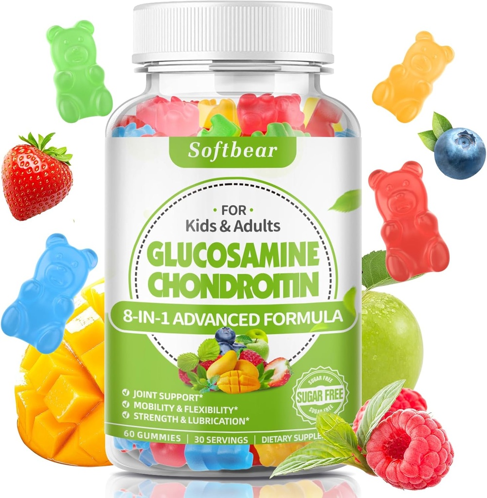 softbear Glucosamine Chondroitin Gummies for Adults, Sugar Free Chondroitin & Glucosamine Nutritional Supplements for Joint Support, Mixed Fruit Flavor, 60 Count