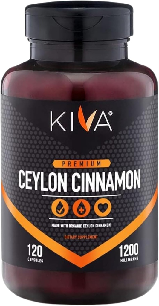 Kiva Premium Ceylon Cinnamon Powder Capsules (120 Veggie Capsules), Pure Ceylon Cinnamon from Sri Lanka, Vegan, Non-GMO, Gluten-Free