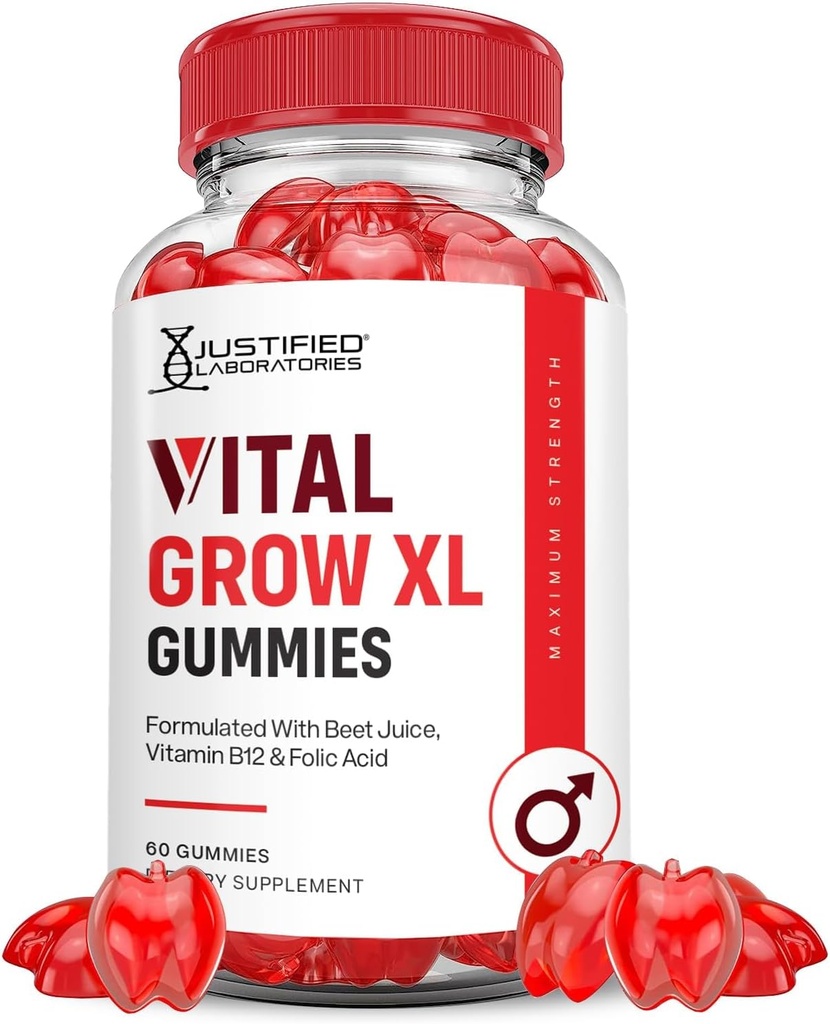 Justified Laboratories Vital Grow XL Performance Gummies 1000MG Advanced Formula Formulated with ACV Pomegranate Beet Juice Powder B12 Vegan Non GMO 60 Gummys
