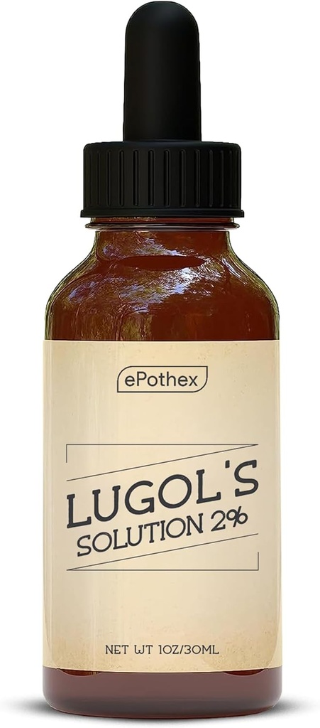 Lugol's Solution 2% 1oz Glass Dropper Bottle. Contains Potassium Iodide and Iodine, 30ml