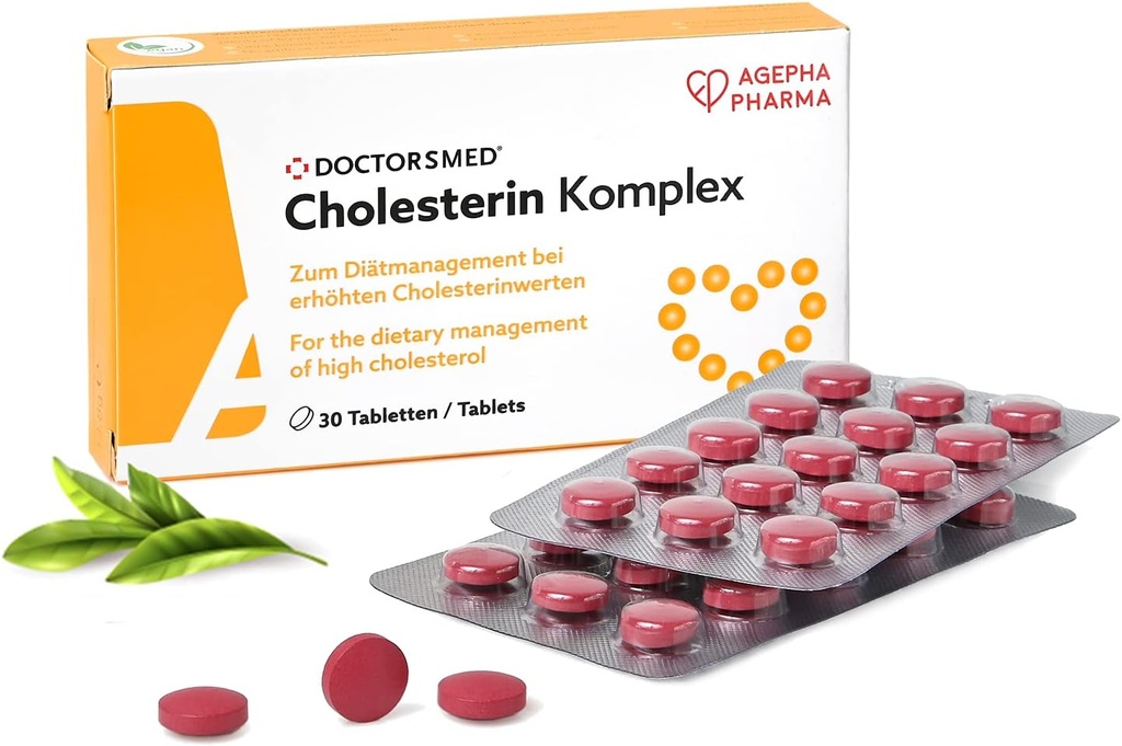 Cholesterin Komplex | 30 Vegan Tablets | Supplement to Maintain Cholesterol Levels | Red Yeast Rice Extract with Monacolin K | Gluten-Free, Lactose-Free | Manufactured in Europe