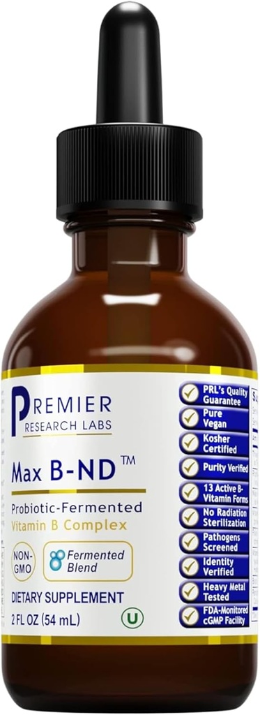 Premier Research Labs Max B-ND Liquid Vitamin - B-Complex for Liver & Brain Health - Sublingual Drops for Energy, Immune & Adrenal Support - 2 fl oz - Thiamin, B12, B6 & More - for Men, Women