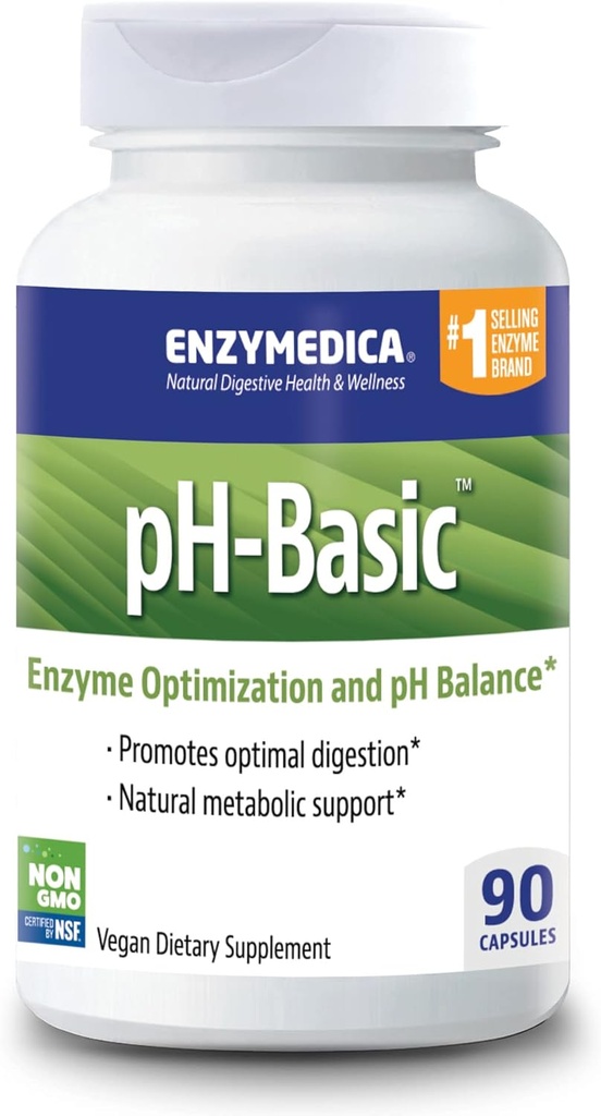 Enzymedica, pH-Basic, Includes Digestive Enzymes, Nutrients & Herbs, Supports Healthy Digestion & pH Balance, 90 Count - FFP