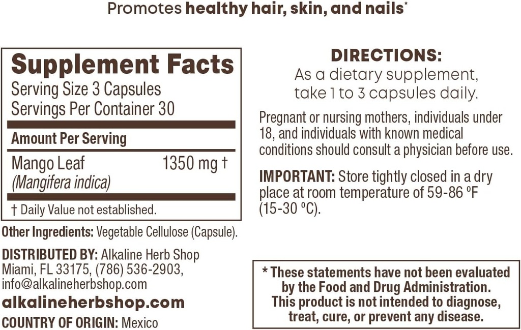 Alkaline Herb Shop Mango Leaf Supplement 90 Capsules