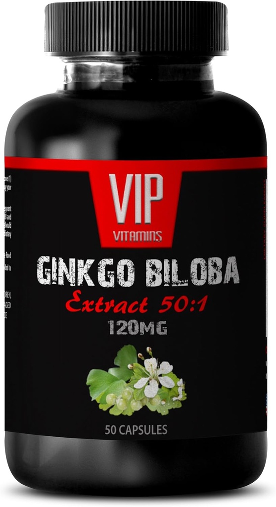 Vitamins for The Brain and Memory - Ginkgo BILOBA 120MG - Extract 50:1, Gingko biloba Complex, Ginkgo biloba Supplements, Brain Memory Supplements, Memory Supplement for Brain, Memory Pills, 1Bottle