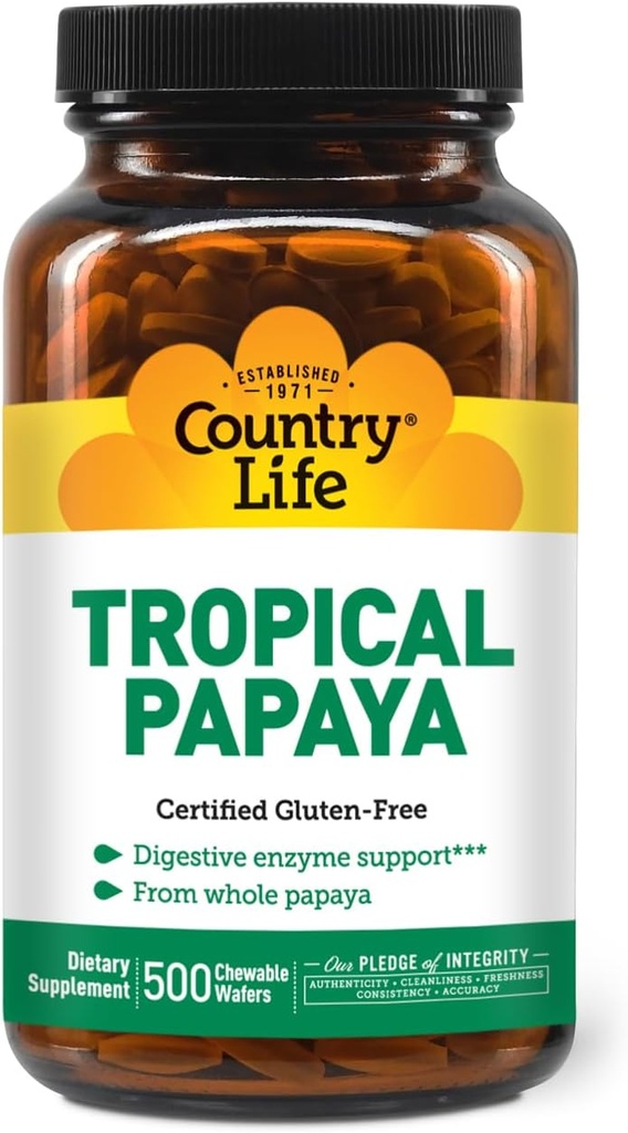 Country Life - Natural Tropical Papaya Enzyme - 500 Chewable Wafers