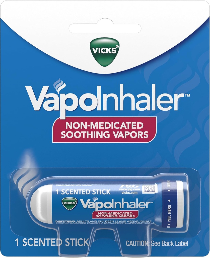 Vicks VapoInhaler, Portable Nasal Inhaler, Non-Medicated, Soothing Vapors, Menthol Scent, 1 Count