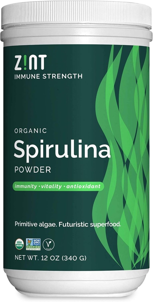 Zint Spirulina Powder, Organic (12 oz): Premium Immune Support Supplement, Blue-Green Algae, Immunity Booster, Non-Irradiated Vegan Protein