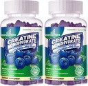 Creatine Monohydrate Gummies Complex for Men & Women -Advanced Formula W/L-Taurine + Vitamin B12, Sugar Free Chewable Supplement,180 Blueberry Gummies 2pack