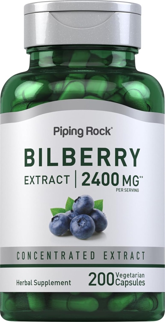 Piping Rock Bilberry Extract Capsules 2400mg | 200 Pills | Herbal Extract Supplement | Vegetarian, Non-GMO, Gluten Free