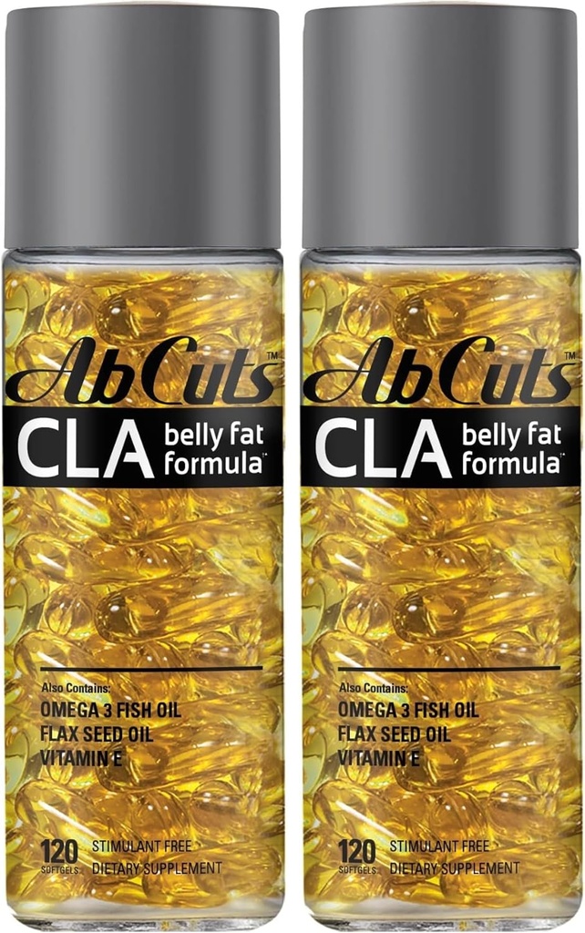 CLA Belly Fat Formula - 120 Easy-to-Swallow Softgels - Omega 3 Fish Oil, Flaxseed Oil and Vitamin E - Helps Increase Antioxidant Supply and Healthy Body Composition (Pack of 2)