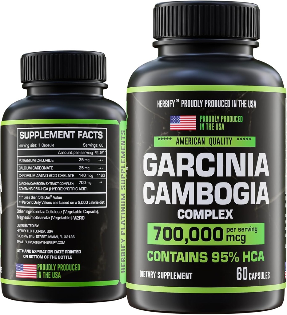 HERBIFY Garcinia Cambogia Wellness Support Supplement for Women & Men - Herbal Extract with Antioxidant Properties - Energy Booster for Daily Vitality and Digestive Support - 60 Count