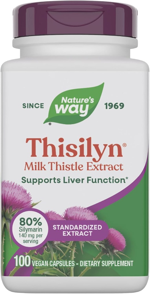 Nature's Way Thisilyn with Standardized Milk Thistle Extract, Supports Liver Function*, Silymarin, Vegan, 100 Capsules (Packaging May Vary)