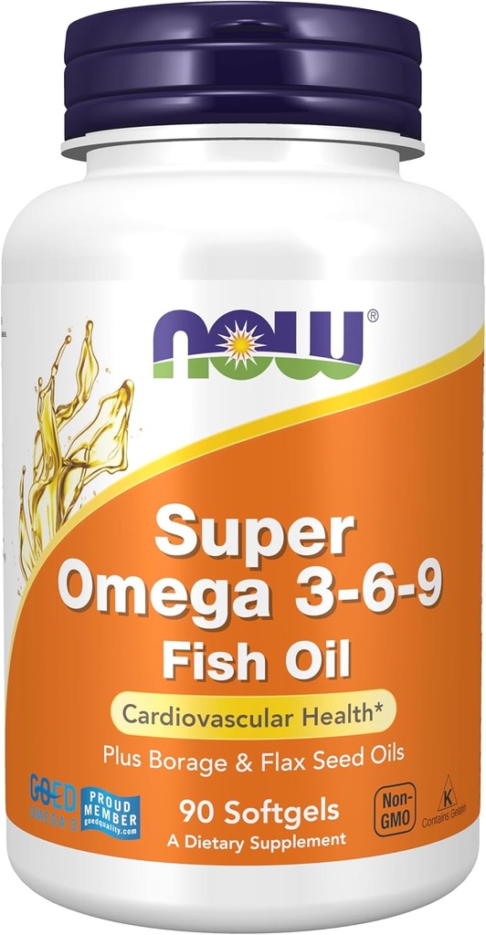 NOW Supplements, Super Omega 3-6-9 1200 mg with a blend of Fish, Borage and Flax Seed Oils, 90 Softgels