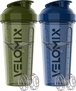 VELOMIX -2 Pack- 28 oz Protein Shaker Bottles for Protein Mixes - 2x Wire Whisk | Leak Proof Shaker Cups for Protein Shakes | Pre Workout Shaker Bottle | Shakers for Protein Shakes-Green&Blue
