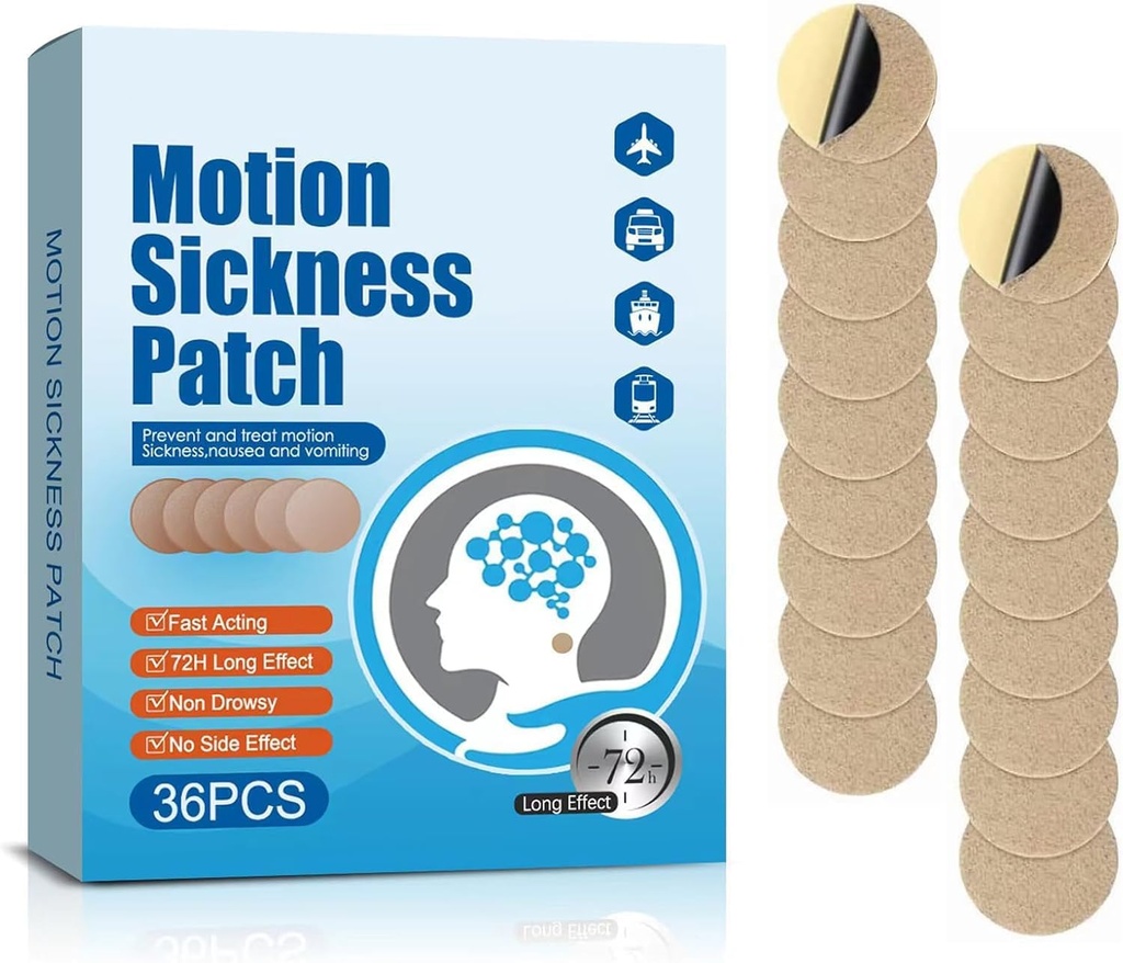 Motion Sickness Patches, 36 Count Ship EEZ Sea Sickness Patches Non Drowsy for Airplanes Cars Bus or Train, Fast Acting & 72 Hours Long Last (36 Count (Pack of 1))