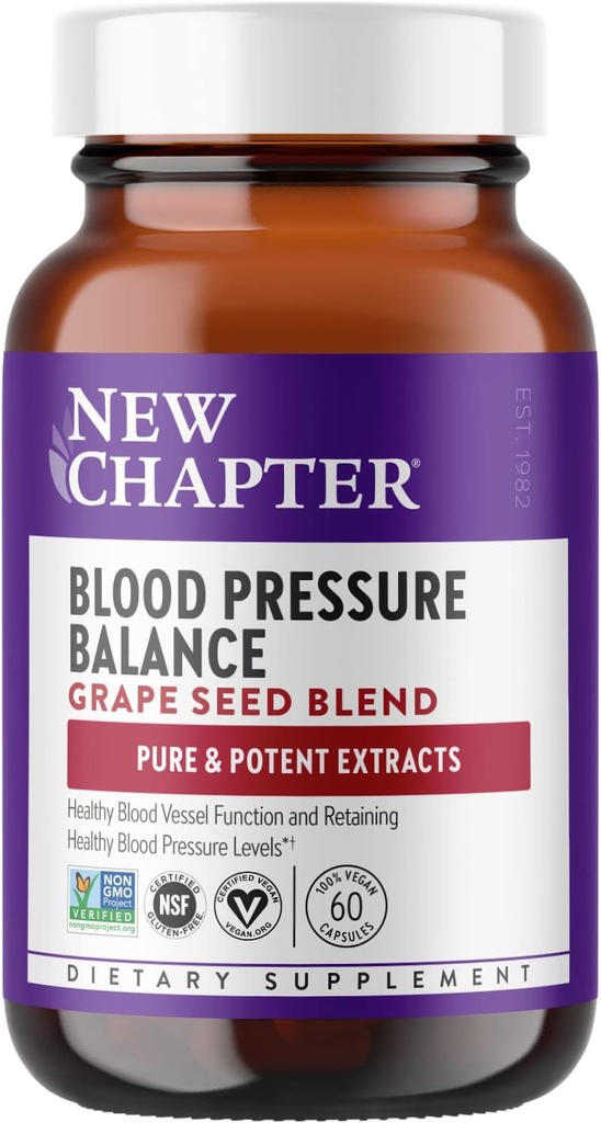 New Chapter Blood Pressure Supplement - Blood Pressure Take Care with Organic, Vegan Grapeseed + Black Currant + Non-GMO Ingredients for Blood Pressure Support - 60 Count