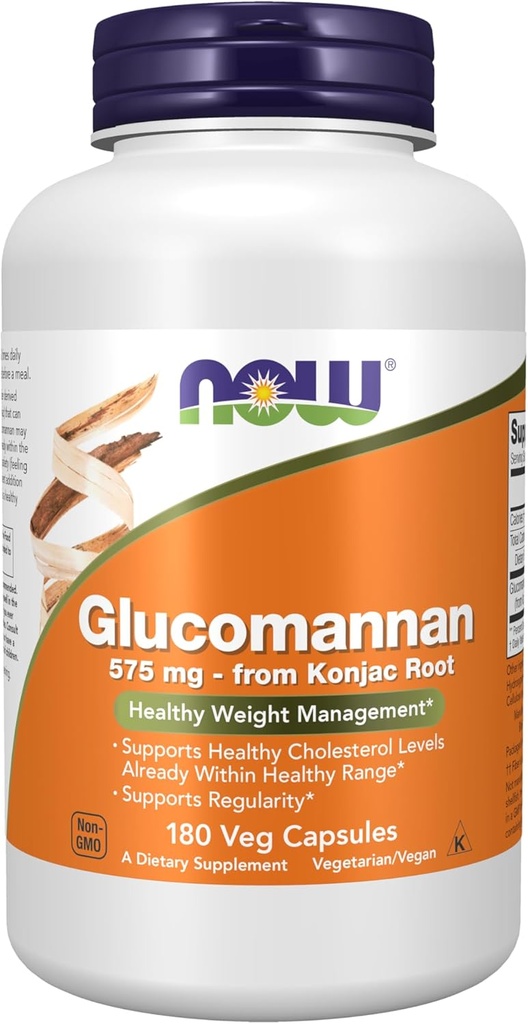 NOW Foods Supplements, Glucomannan (Amorphophallus konjac) 575 mg, Supports Regularity*, Healthy Weight Management*, 180 Veg Capsules