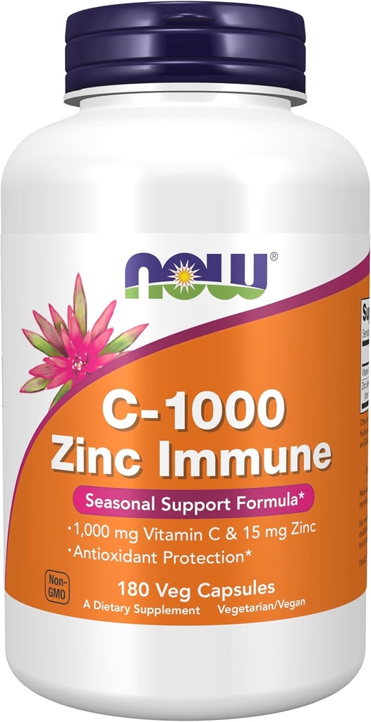 NOW Foods Supplements, C-1000 & Zinc Immune, Seasonal Support Formula*, Antioxidant Protection*, 180 Veg Capsules