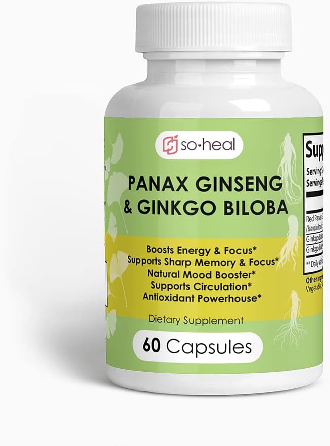 Ginseng and Ginkgo Biloba. 30 Servings. 2-in-1 Non-Caffeinated Energy and Focus Supplement - Energy Booster, Mental Clarity, and Mood