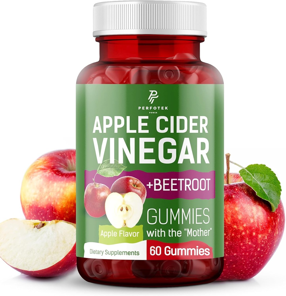 Apple Cider Vinegar Gummies - Natural Apple Flavor - Healthy Keto Gummies - Non GMO, Vegan, Gluten Free - Apple Cider Gummies (60 Pieces)