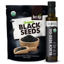RAWYA Black Seeds + Black Seed Oil - USDA Organic Certified, Cold Pressed, Nigella Sativa, Cumin Seed Oil, Kalonji, Premium Quality, High Thymoquinone, Pure & Natural, 8.4 Oz + 16 Oz Seeds