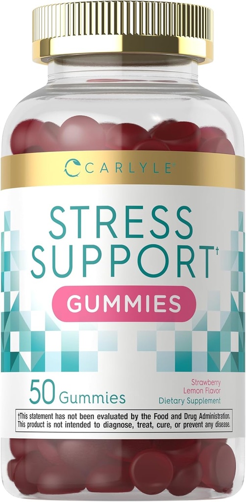 Carlyle Stress Support Supplement Gummies | 50 Count | for Women and Men | with GABA and L-Theanine | Strawberry Lemon Flavor | Non-GMO & Gluten Free