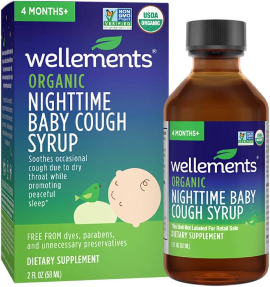 Wellements Organic Nighttime Baby Cough Syrup | Soothes Occasional Cough Due to Dry Throat While Promoting a Peaceful Night’s Sleep*, USDA Organic | 2 Fl Oz, 4 Months+