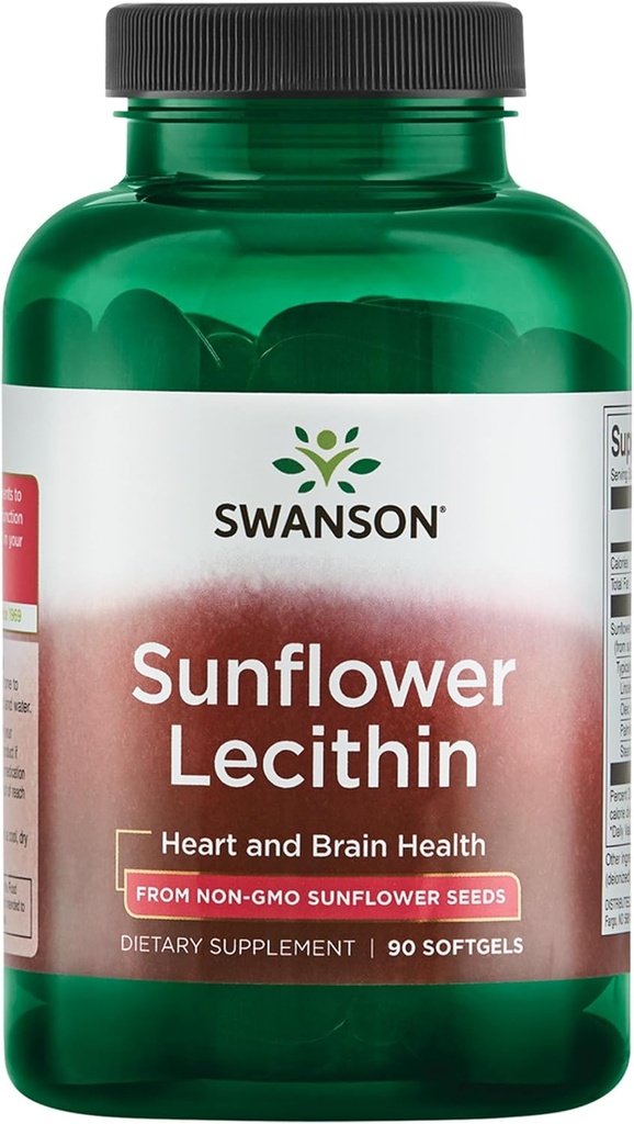 Swanson Sunflower Lecithin - Herbal Supplement Promoting Healthy Brain Function - Natural Formula Supporting Heart Health & Healthy Lipid Balance - (90 Softgels, 1200mg Each)